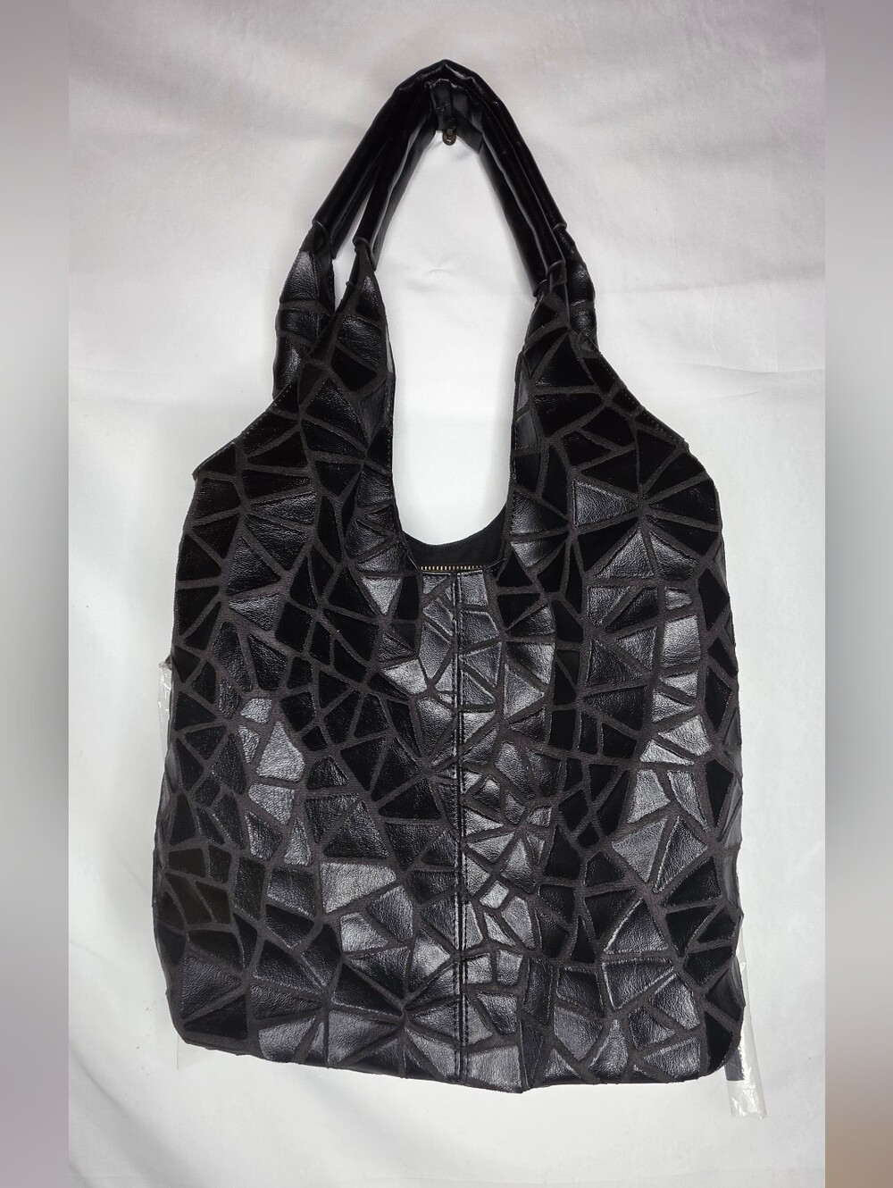 Joy Susan Alesia Geometric Leather Suede Hobo Bag Shoulder Tote Handbag Black